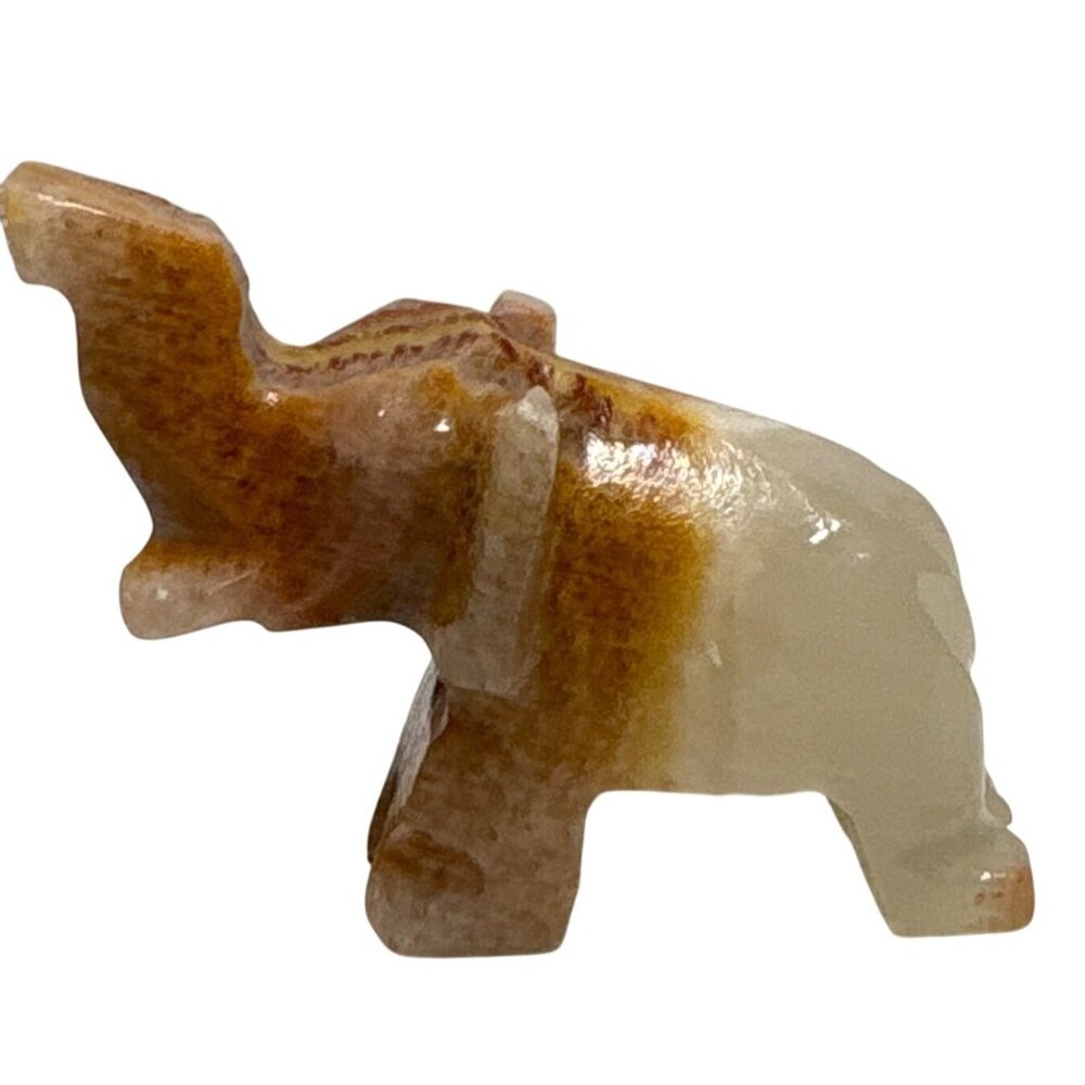 Onyx Elephant Figurine With Natural Beige Orange Tones 1.75" Small Hand Carved